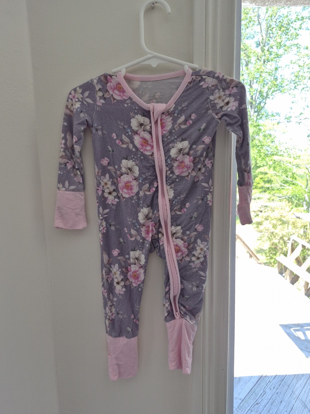 Bamboo Zippy Purple and Pink Floral One-Piece Footie